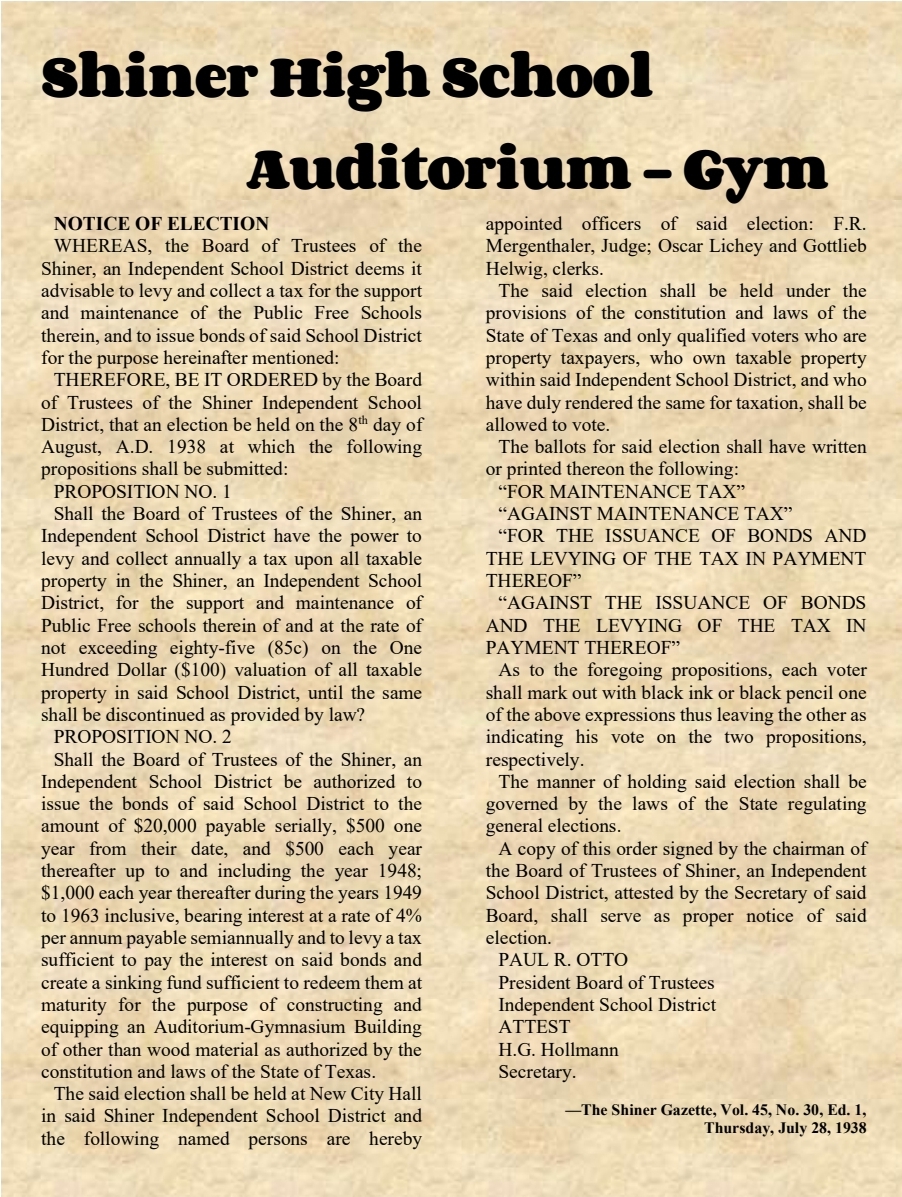 Legal Notice for Election on Old Gym