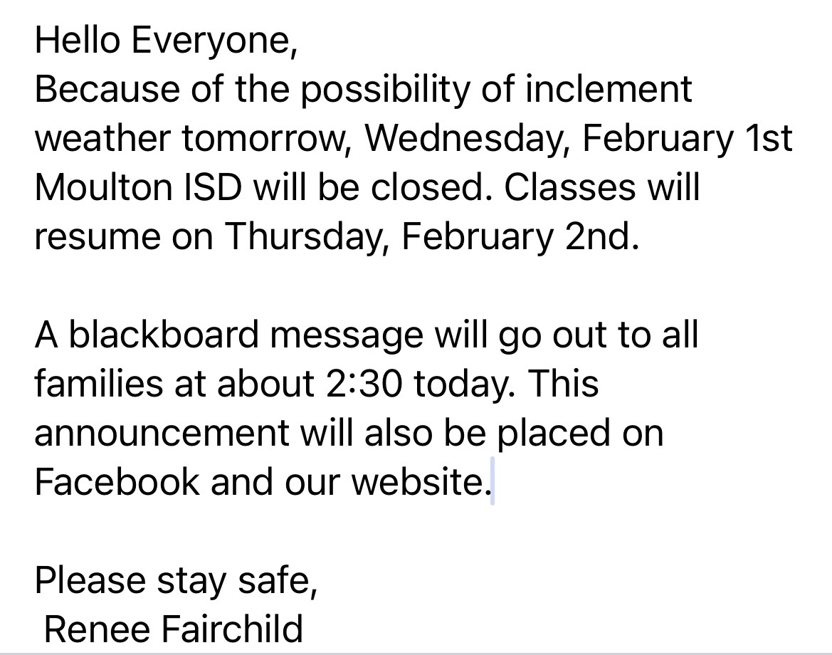 School is out Wednesday