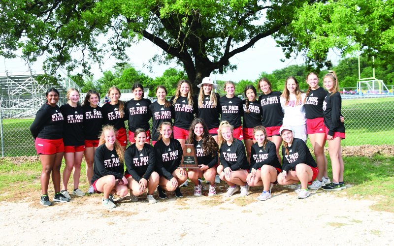 The Shiner St. Paul girls track team earned the 4-2A TAPPS title last week at the meet at Bryan Allen Academy by scoring 183 points. The Cardinals came in second with 146 points in the book. Photo by Mark Lube.