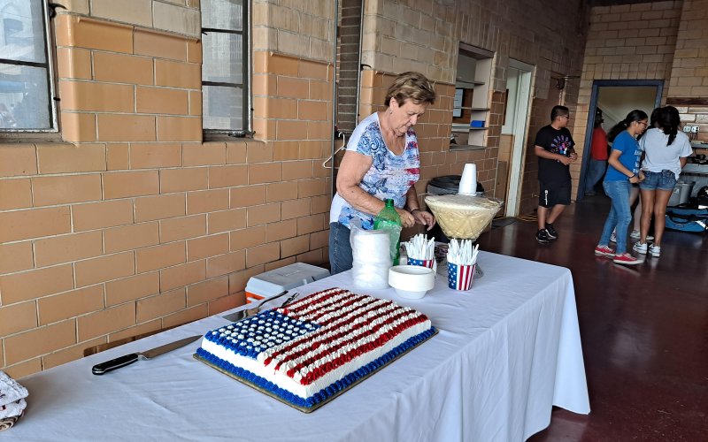 The 2021 City of Yoakum Memorial Day Event featured a patriotic dessert outside the Yoakum Fire Station.