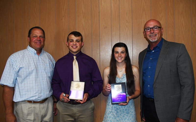 Johnny B. Lewis Academic Athlete Award. From left is coach  John Peterson, Hunter Nevlud, Autumn Bishop and coach Ray Neal. Photo by Mark Lube.