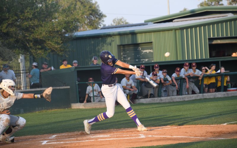 Bryce Filip with a swing in the first game. He posted three hits, a double and brought in two runs in Game 2. Photo by Mark Lube.