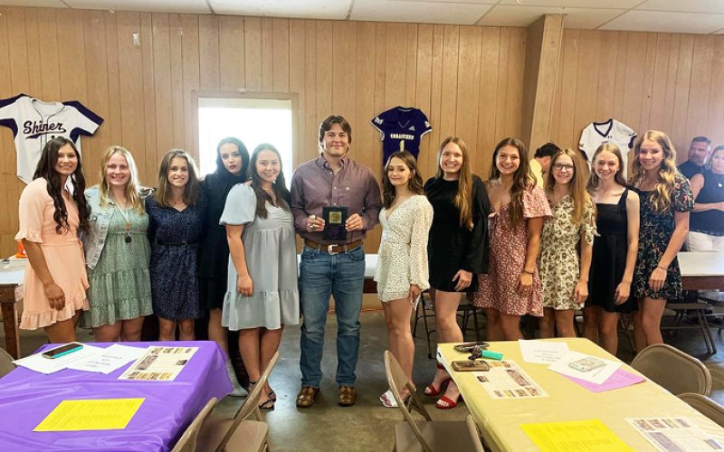 AJ Patek (sixth from left) is the 2021-2022 Shiner HS Cheerledear Beau. Photo courtesy of Jacie Hinds.