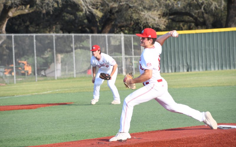Zak Johnson pitches during the first inning. He faced six total batters with six strikeouts. Photo by Mark Lube.