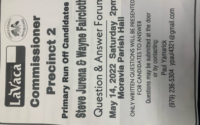 Lavaca County Commissioner Precinct 2 Q&amp;A set May 14