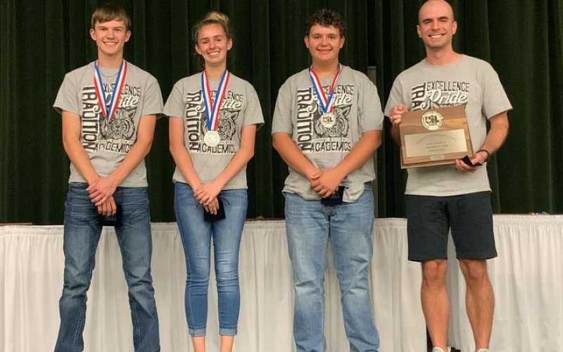 Moulton High School returned from the Texas UIL Academics State Championship Contest in Austin on Saturday, May 7, with a second-place finish for the school’s math team members, having bested all but one Texas school statewide for the Class A title. A big congratulations goes out to Trenton Meisetschleager, Tatum Langston, Jaxon Bartos, and Lily Simper (not pictured), as well as coach Randy Stevenson.