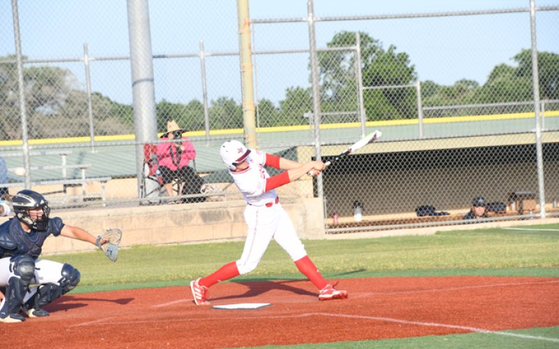 Noah Boedeker at the plate in a recent home playoff game. He had one hit and scored twice in the state tournament. Photo by Mark Lube.