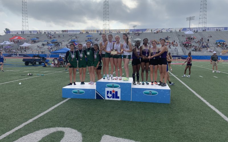 The Shiner girls 400 relay team of  Brooke Palmer, Lauren Fauldyn, Jaleah Curtis, JaMya Wright took second place. Photo courtesy of Kristi Peterson.