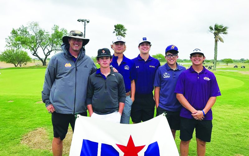 Shiner boys golf team. From left is head coach Randy Palmer, Jace Moeller, Bryce Filip, Ryan Peterson, Jackson Welch and Beck Bishop.Photo courtesy of Randy Palmer.