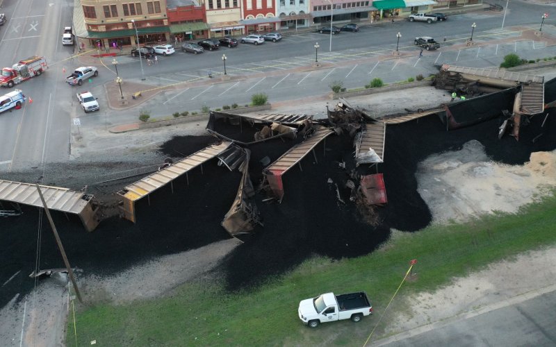 An aerial photo of downtown Shiner Friday.