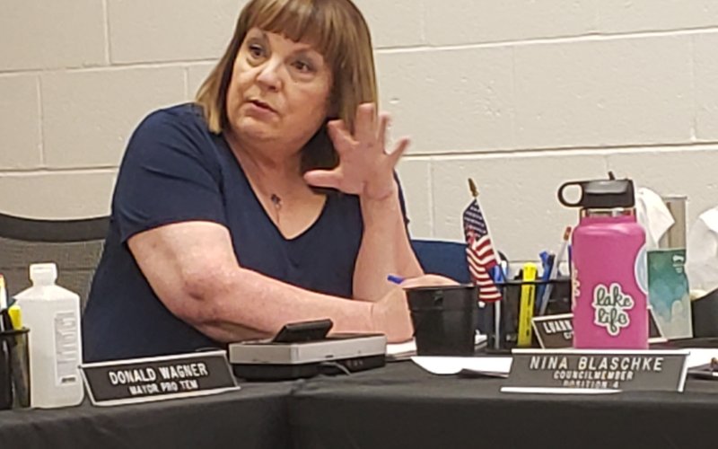 City administrator LuAnn Rogers explains one of the topics on the city council agenda.