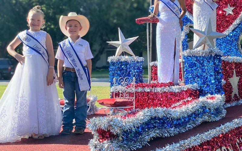 The Chamber's Miss Moulton, Junior Miss Moulton, Little Miss Moulton and Little Mister Moulton crowns will one again be up for grabs at 6 p.m. Sunday, July 24, but you've got to sign up by Tuesday, July 5. Here the current year's Chamber royalty poses for a picture at the recent Chisholm Trail Parade, where the team placed second in Chamber floats at the event held in Lockhart on Saturday, June 11.