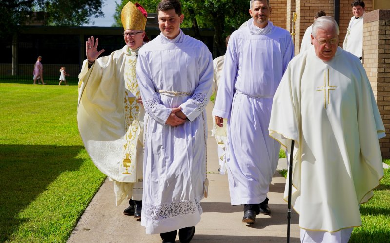 Deacon Ryan Kapavik, a 2015 Shiner St. Paul graduate an d shown here alongside the Rev. Monsignor John Peters, made it one step closer to becoming a priest last weekend.