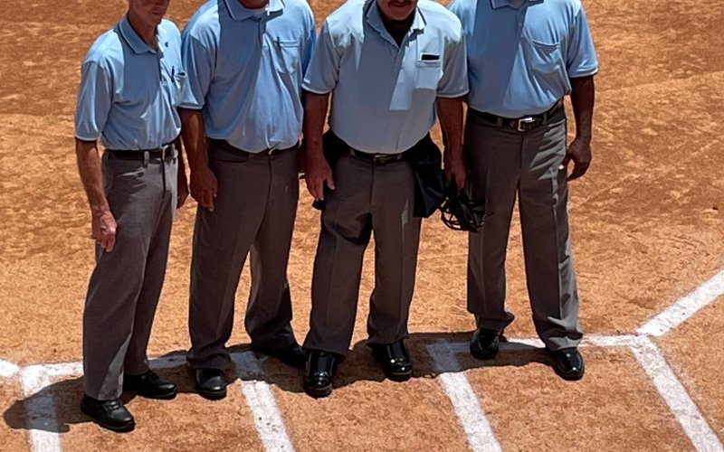 Kenneth Leopold, Tommy Schuette, E.L. Moore and Boston Gates, members of the Tri-County Umpire Chapter, were selected to call the Class 3A state semi-final softball game between Coahoma and Franklin played Wednesday, June 1 in Austin.