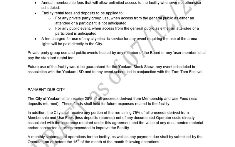 July 12 Yoakum Rodeo Arena Usage Draft Agreement Page 2