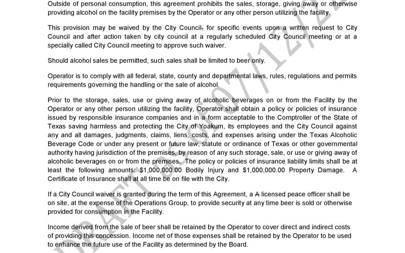 July 12 Yoakum Rodeo Arena Usage Draft Agreement Page 3