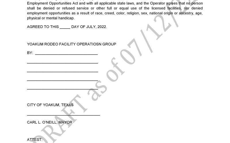 July 12 Yoakum Rodeo Arena Usage Draft Agreement Page 6