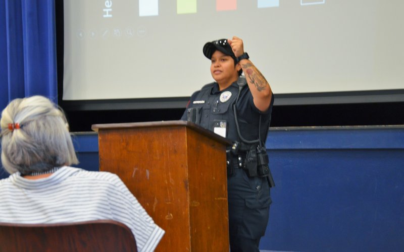 School Resource Officer Sarah Mendoza hosts active attacker training Aug. 9.