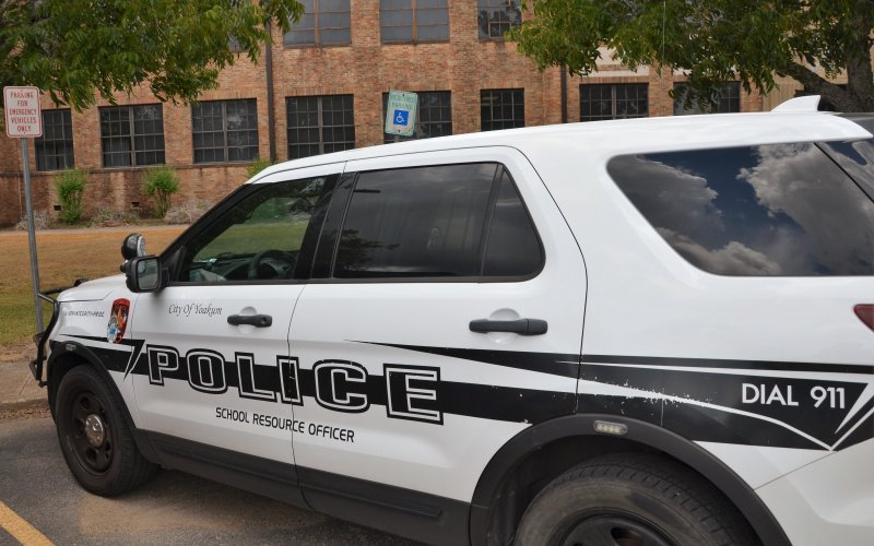 YISD School Resource Officer vehicle parked outside Yoakum High School Aug. 9.
