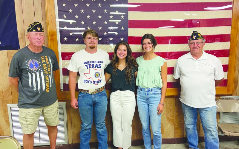 Pictured are, left to right, David Muehlstein, Dalton Patton (SHS), Rylie Rainosek (SHS), Ashlyn Pesek (SPH), and Commander Jimmy Strait. Not pictured is Joseph Twyford (SPH).
