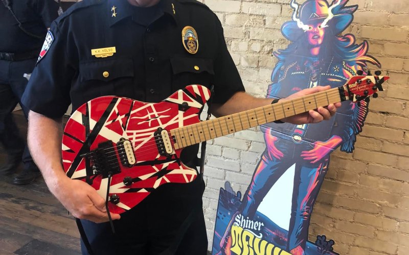 Chief Kevin Kelso looks quite the rock star with this rather distinctive axe from the early era of music videos on MTV. Contributed Photo