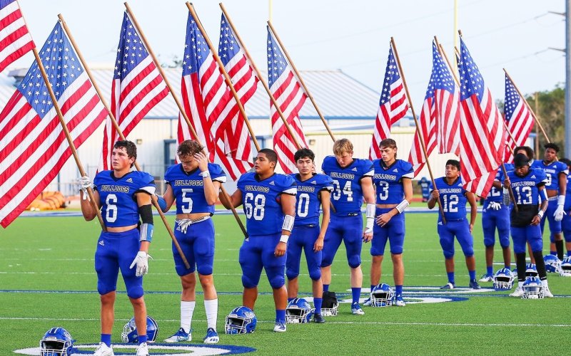 File Photo from the 2021Yoakum Bulldogs and their tribute to 9/11 on its 20th anniversary, which fell on game night last year.