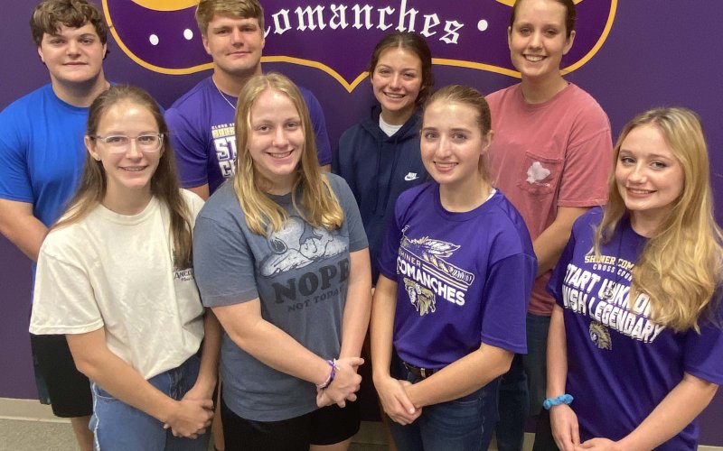 Back row, left to right, James Caddell, John (Dalton) Patton, Riley Rainosek, and Julie Ivy; front row, left to right, Grace Migl, Charlotte Grosenbacher, Megan Winkenwerder, and Molly Kollaus.