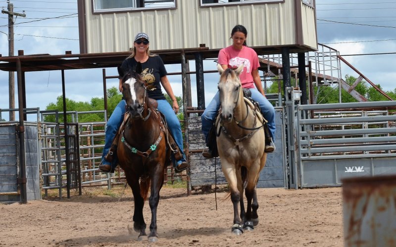 Kim Chandler (left) and Brittani Richter (right) planned the Yoakum Rodeo Arena Benefit Playday to raise funds for the local rodeo facility. File photo by Hans Lammeman.