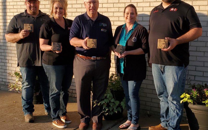 Pictured are, left to right, Ross Spann and Dawn Spann, owners of A-1 Shiner Fire and Safety, Inc., Mayor Fred Hilscher, City Secretary Natalie Fric and Field Operations Manager Shawn Flores. Contributed photo.