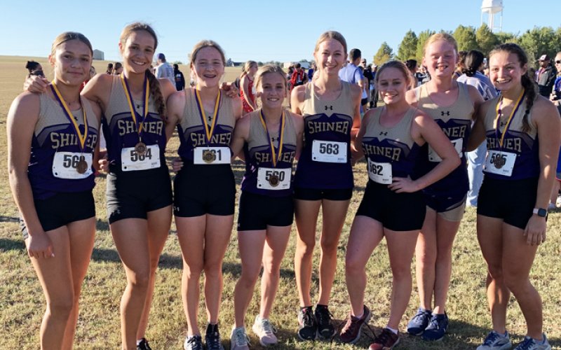 The Lady Comanches won first place in the varsity girls 1A-2A. From left is Brinley Ramirez, Erin Pustka, Callie Chrismon, Hayleigh Burns, Amelia Pohler, Molly Kollaus and Eve Roberts. Photo courtesy of Michelle Winkenwerder.