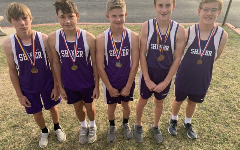 JH boys district top 10 medalists: from left is Caleb Cowan, Elijah Mesa, Brody Popp, Landen Christensen and Collin Wallace. Photo courtesy of Michelle Winkenwerder.