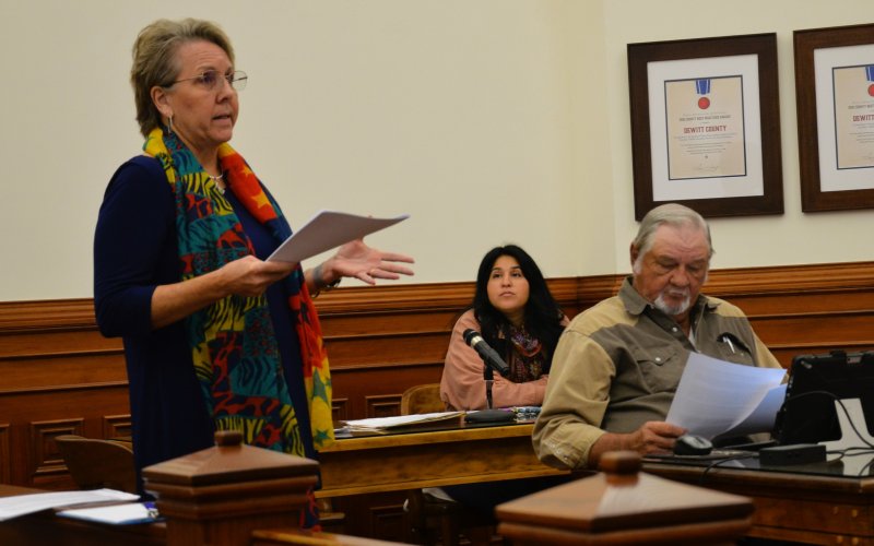 Treasurer Carol Ann Martin presents to the DeWitt County Commissioners Court Nov. 14.