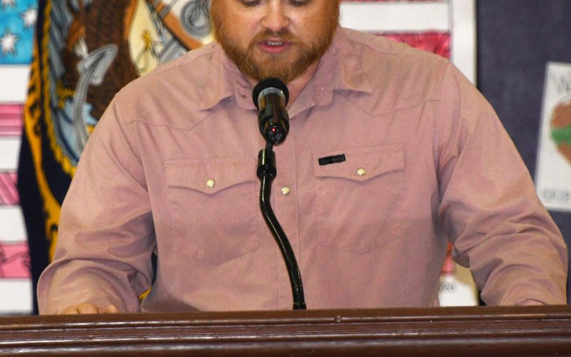 Justin Starkey of Shiner, guest speaker, served four-and-half years in the U.S. Army.