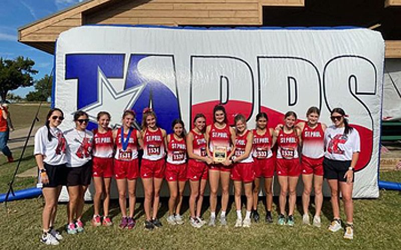 The Lady Cardinals cross-country team placed third at the TAPPS state meet this week in Waco. Brooke Cerny placed fourth.Photo courtesy of Nicco Brown
