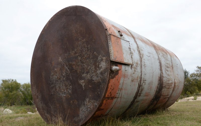 The tank is estimated to be 20 ft. long with a 12 ft. diameter.