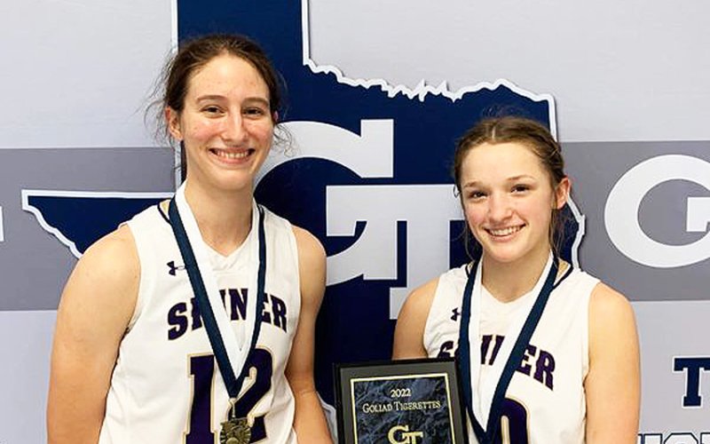 Goliad Tournament: All-Tournament Rylee Vancura (left) and Tournament MVP Callie Sevcik (right). Photo courtesy of Michelle Winkenwerder.