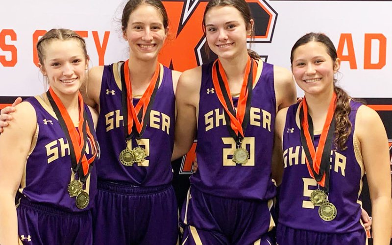 Tournament awards winners from left is Callie Sevcik (All-Tournament), Rylee Vancura (All-Tournament), Morgan Lenehan (Tournament MVP) and Brooke Palmer (All-Tournament). Photo courtesy of Michelle Winkenwerder.