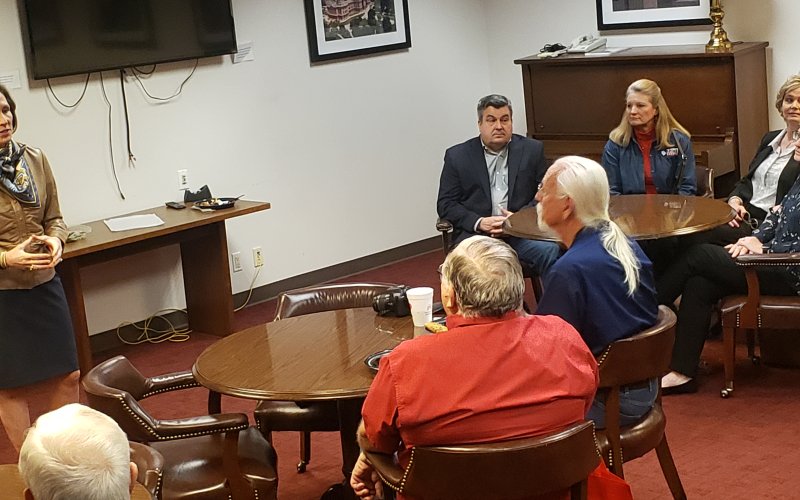 Citizens listen as Kolkhorst describes some of the bills making waves this session.