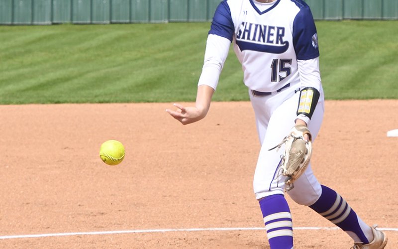 Lady Comanche Paeden Vincik pitches against Bloomington March 13. Against Ganado, she and Rylee Vancura had a home run. Photo by Mark Lube.