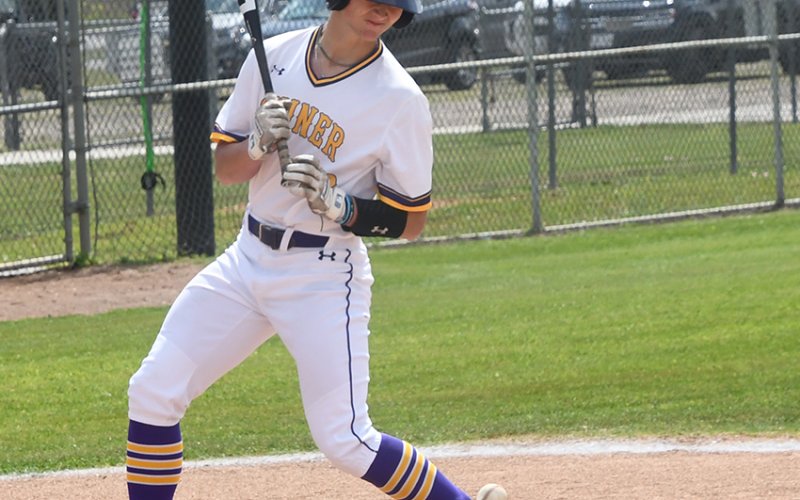 Kaiden Boothe gets hit by the pitch during Shiner’s district win over Bloomington at home during the March 14 Spring Break home game. Boothe had one hit in Shiner’s shutout win at Ganado last week. Ganado will make the return trip to Shiner on April 14. The Comanches were at Weimar on Tuesday.They will host Flatonia on Friday (tomorrow) at 4:30 and 7 p.m. Photo by Mark Lube.