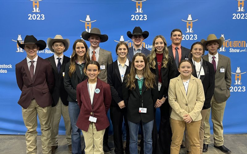 Thirteen members of the Hallettsville Commercial Steer Program competed in the Houston Livestock Show and Rodeo Commercial Steer Contest on March 5-7. The Hallettsville members include front from left Holly Ressler, Ashlyn Pustka and Abby Ressler. Middle row from left Jake Ressler, Macey Pustka, Jordan Whitley, Darby Phillips and Jessie Whitley. Back row from left Ryan Janak, Jett Long, Rylan Marak, Kyle Svetlik and Landon Koehne. Contributed photo