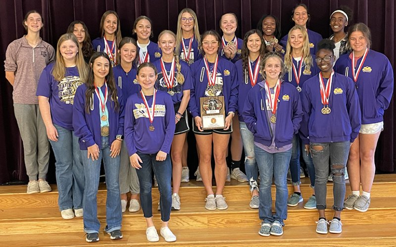 The Shiner Lady Comanches track team won eight events at the Columbus meet last week including a school record in the shot put. Photo courtesy of Kristi Peterson.