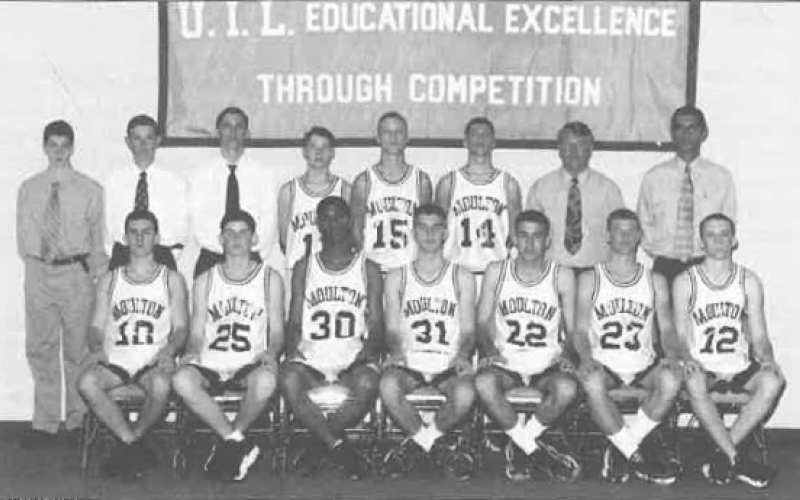 They included, back row from left, Brian Chudej, Byron Jasek, Chad Rothbauer, Wesley Rothbauer, Coach Koudelka; bottom from left, Jonathan Mikulencak, Robert Tovar, Anthony Weeks,  Justin Anderle, Bradley V Darilek (represented by Kevin Darilek) and Matt Patek, who was represented by his two daughters.