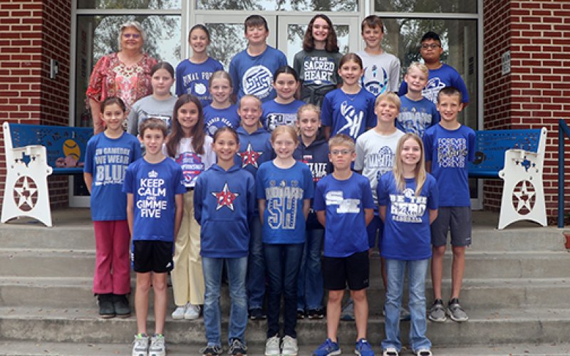 The Sacred Heart Catholic School 5th graders recently participated in the St. Jude Math-A-Thon program and raised $2,358.25. The amount raised  goes toward helping kids who battle cancer and other deadly diseases. During the past years, the 5th grade classes have been involved in the program and have raised a total of over $14 thousand. The photo shows this year’s 5th grade class along with their teacher and coordinator of the school’s participation, Doris Fenner. Photo by Ruth Barton