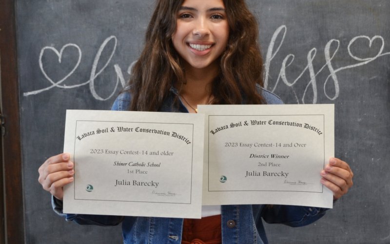 Lavaca Soil and Water Conservation District 14 and over school essay winner from St. Paul High School is Julia Barecky. Barecky also placed second at district. Contributed photo