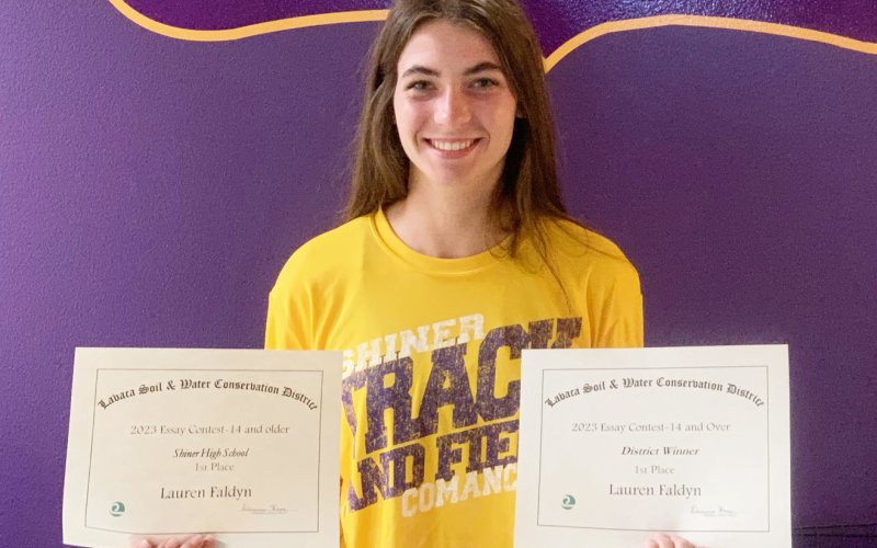 Lavaca Soil and Water Conservation District 14 and over essay winner from Shiner ISD is Lauren Faldyn. Faldyn also place first at district. Contributed photo