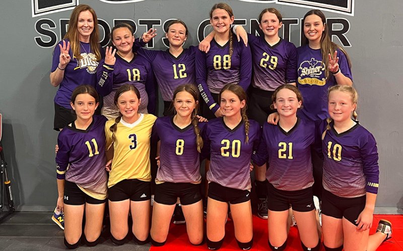 From left (front row) is: Marie Johnson, Madi Hubbard, Taylor Kocian, Emerson Boehm, Savannah Durrett and Tinsley Vasek.(Back row): Coach Charissa Christensen, Jessica Whiddon, Stella Clifford, Kenzie Springfield, Whitley Lyons and Coach Maddie Chumchal. Photo courtesy of Charissa Christensen.