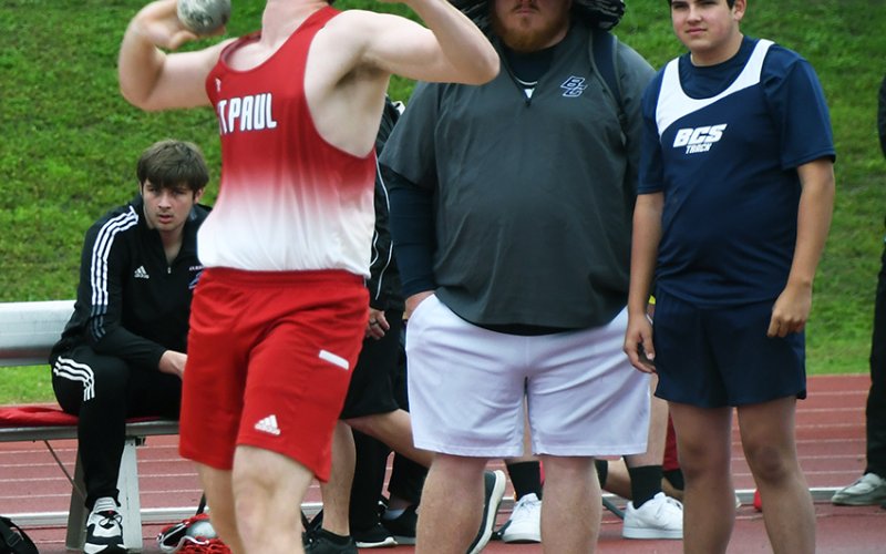 Joseph Twyford throws the shot. He won the event.  Photo by Mark Lube.