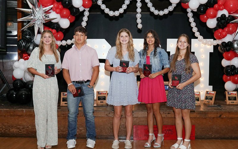 Four/five sport-athletes Freshmen. From left is Kristin Cerny, Sam Perez, Riley Mozisek, Nora Koch and Karis Barta. Photo courtesy of Photos by Lori Raabe.