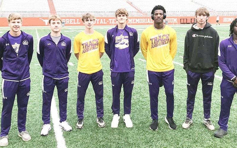 Shiner boys track and field state participants, from left is Rankin Wallace, Caleb Lehnert, Micah Carson, Trace Bishop, Dalton Brooks, Shawn Liska and Tahj Brooks. Photo courtesy of Randy Palmer.